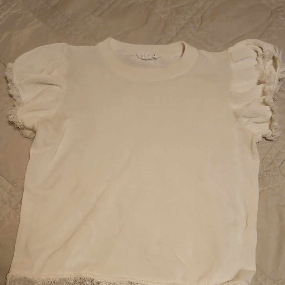 THML Cream Ruffle Sleeve Tee - Picture 2 of 10